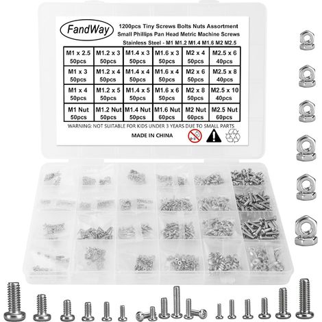 1200 Pièces Petites Vis Cruciformes à Tête Ronde,Mini Vis à Métaux M1 M1.2 M1.4 M1.6 M2 M2.5 en Acier Inox 304 Micro Vis de Réparation électronique, pour Téléphones Lunettes Montre. (1/5)