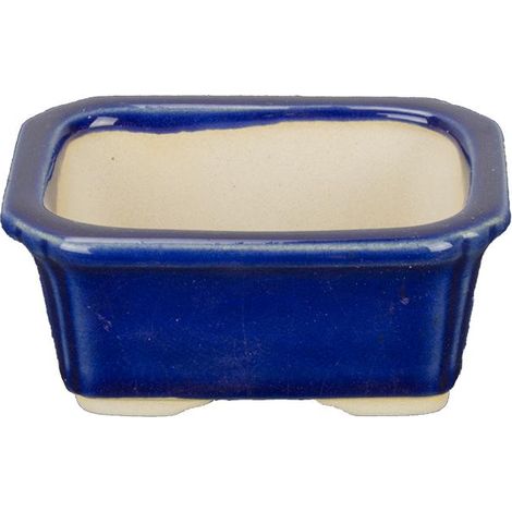 Vaso per bonsai rettangolare in gres smaltato blu 8x6x3,5 cm - SF12