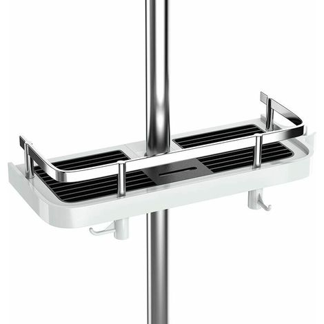 Étagère de douche sans perçage Étagère de douche réglable pour la tringle de douche Rangement de salle de bain avec support de douche Étagère avec 2 petits crochets (1/5)