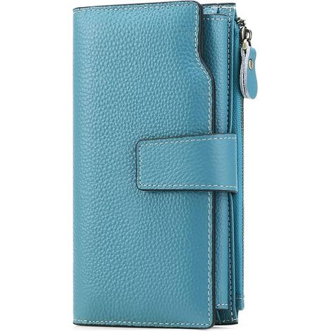 Portefeuille femme en cuir de grande capacité (motif bleu ciel),