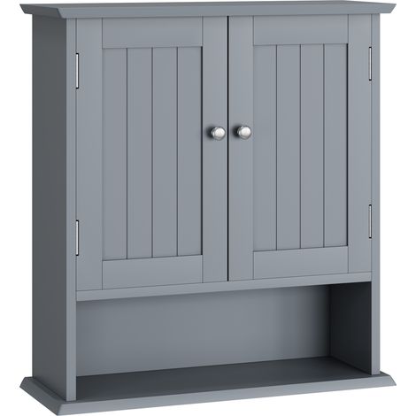 Meuble de salle de bain mural avec 2 portes, étagères ouvertes et 5 niveaux réglables, MDF résistant à l'humidité, gris clair, pour petit espace  CHICFURN (1/5)