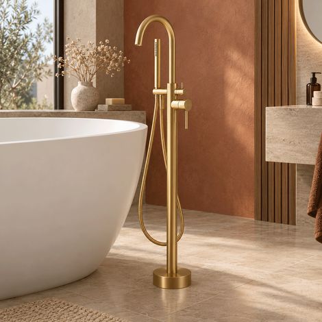 Robinet mitigeur baindouche sur pied DEBRIO or brossé (1/5)