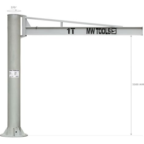 Mw Tools – Grue d'atelier pivotante manuelle 1T – Hauteur de travail 2,5m – Portée 3m – Angle d'orientation 270° – KZK100