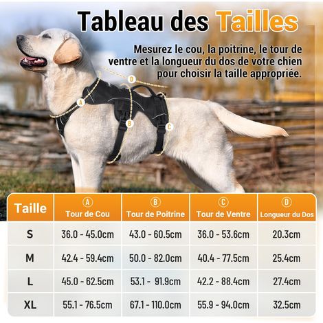 Harnais pour Chien Anti-Traction Réglable avec Poignée de Contrôle et Bandes Réfléchissantes pour Promenade en Sécurité