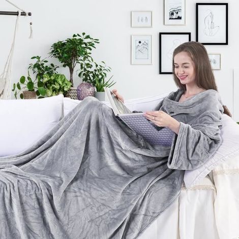 Couverture à Manches - Acier Lazy - 180x120 cm - Microfibre Douce - Poches Pratiques - Lavable à 40°C (1/4)