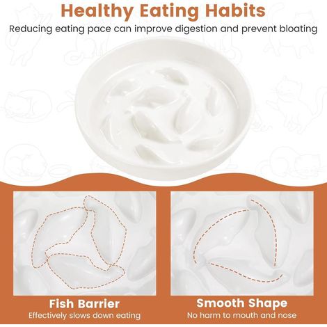 White Non-toxic Ceramic Anti-gulping Cat Bowl, Premium Food Safe Pet Feeding Bowl
