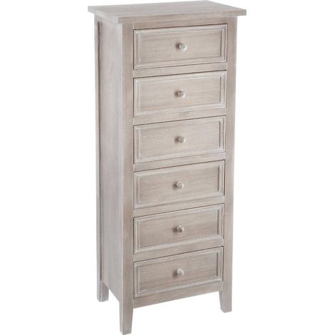 Atmosphera – Chiffonnier romantique en pin massif 6 tiroirs – Dimensions 45x30x113 cm – Finition peinture nitrocellulose – Rangement élégant (1/5)