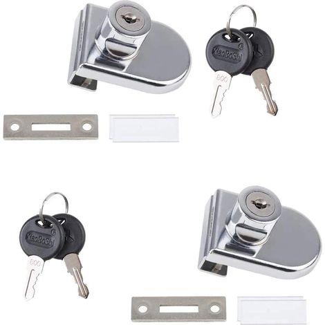 Juego de 2 cerraduras para puertas dobles de cristal con 2 llaves idénticas para escaparates, 408 puertas de cristal de 4,5 a 8 mm de espesor. (1/5)