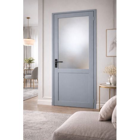 Blocco Porta Vetro Athena RAL7035 H204 x L73 Pannello Laterale Sinistro a Spinta + Maniglia