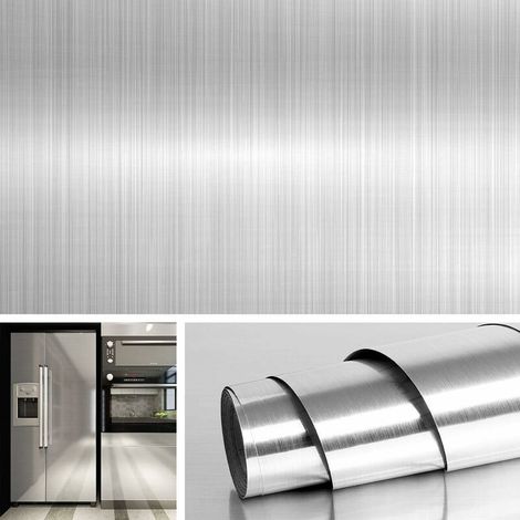 Papier Peint Adhésif Inox Effet Nickel Mat 60cm x 2m - Film de Rénovation Étanche et Anti-trace pour Cuisine, Réfrigérateur, Évier et Meubles (1/4)