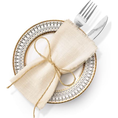 Lot de 6 serviettes en lin - Serviettes en tissu - Serviettes de mariage - Style western - Décoration de table - 42 x 42 cm - Kaki clair (1/5)