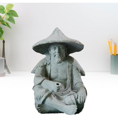Mini figura de pesca – decoración para acuarios y fuentes – figura de pesca de resina vintage – 1 figura + caña de pescar + pez incluido