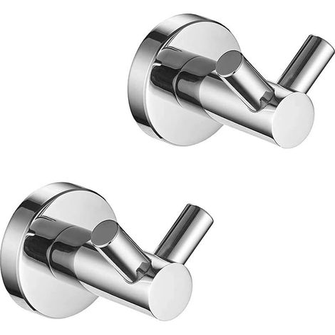 Confezione da 2 ganci portasciugamani da parete in acciaio inox, forabili o autoadesivi - 5x5,5 cm (1/5)