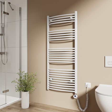 EMKE Elektrischer Handtuchheizkörper 140x60cm 600W Handtuchtrockner mit heizstab WLAN-fähig mit TUYA/Smart Life App, Google Home & Alexa, 4 Heizmodi, Fenstererkennung, Kindersicherung Strahlend weiß