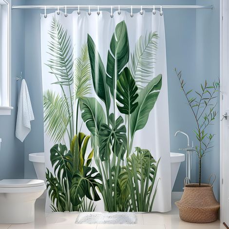 Rideau de Douche, Rideau de Salle de Bain, Abstrait Plante Rideaux Douche Aquarelle, Rideaux de Baignoire Imperméable, avec Ourlet Inférieur Lesté et Crochets,180x180cm