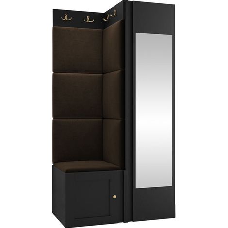 Meuble d'entrée Hartford 382, Noir, 186x82x46cm, Disponible, Stratifié, Tissu, MDF, Murale, À poser (1/5)