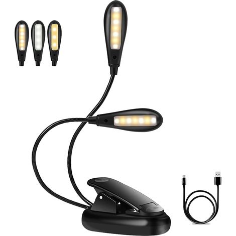 Lampe de Lecture Rechargeable, Liseuse Lampe 14 LEDs 3 Couleurs 9 Modes Luminosité Réglable, Lampe Clipsable 360°Cou Flexible Sans Fil Portable et Flexible pour Travail Voyage Lecture de Nuit