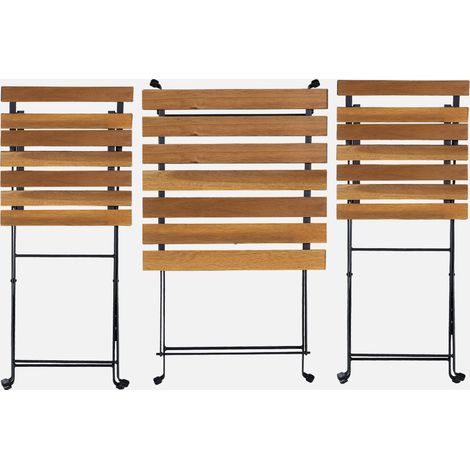 Set tavolo da giardino in legno e metallo con 2 sedie pieghevoli (1/5)