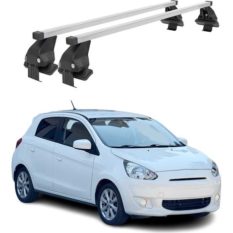 OMAC Dachträger Querträger Stahl für Mitsubishi Space Star mk2 2012-2016 Pre-FL – Abschließbar – City-Crash-getestet – DIN 75302:2019 – ISO/PAS 11154:2006 – Max. 50 kg Silber (1/5)