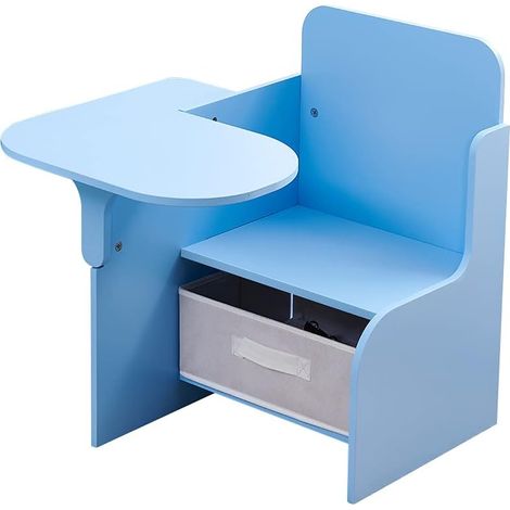 Kids Chair Desk with Storage Basket, Kids Chair with Table Attached, Children Deskchair Small Training Chair with Writing Pad for Home Classroom (Blue)