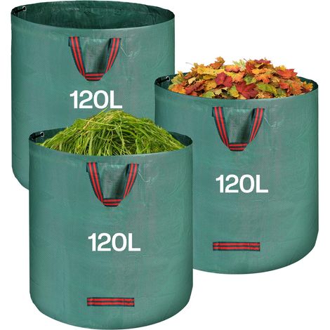 Sac à Déchets Verts 3x120L avec Poignées - Pliable et Réutilisable pour Ramassage Feuilles Mortes et Déchets Végétaux de Jardin Stockage Écologique