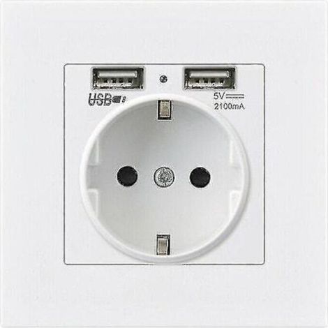 1pc Panneau de commande blanc de style européen avec interrupteurs et prises, prise standard allemande avec deux ports USB et voyants lumineux. (1/5)