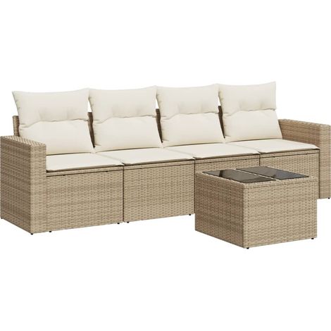 Salon de jardin avec coussins 5 pcs beige résine tressée (1/3)