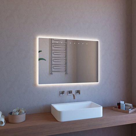 Badezimmerspiegel LED mit Hintergrundbeleuchtung 100x70 Anti-Beschlag ETR119
