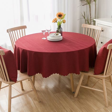 Nappe De Table Grande Nappe Ronde imperméable et résistante à l'huile, Couleur Unie, Fibre de polyester,140cm, Rouge (1/5)