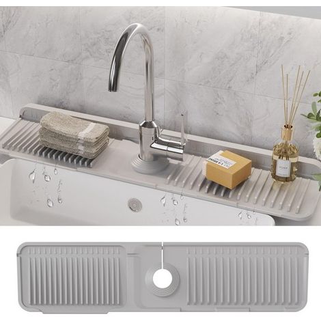 Tapis d'égouttage - Tapis d'égouttage en silicone noir pour robinet - Tapis de robinet 61 x 13 cm - Protection anti-éclaboussures pour évier - Tapis de cuisine - Tapis d'évacuation d'eau pour robinet (1/5)