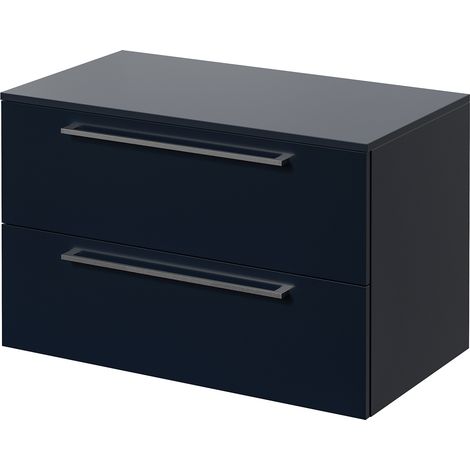 Napoli 460 Deep Blue 800mm Wall Mounted 2 Drawer Vanity Unit for Countertop Basins - 800mm - Chrome 480mm Handle