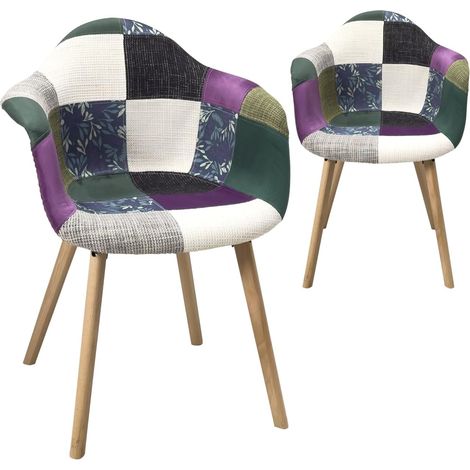 Ensemble de 2 chaises scandinaves rembourrées avec accoudoirs, NERA (patchwork méditerranéen) (1/5)
