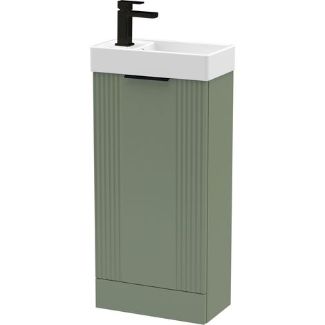 Green 400mm Floor Standing Cloakroom Vanity Basin Unit with Black Handle Compact Bathroom Storage (1/4)