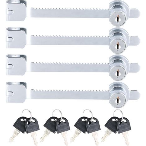 4PCS Serrure Porte Coulissante Verrou pour Vitrine en Verre et Porte en Verre, Serrure à Crémaillère