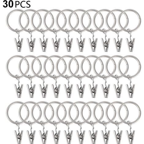 Lot de 30 anneaux de rideau en métal argent – Œillets de 3,5 mm – Clips amovibles pour installation rapide – Résistance à la corrosion (1/5)