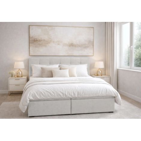 AX LIVING Stauraum Boxspringbett Beige 180x200 cm mit Topper Galata Doppelbett