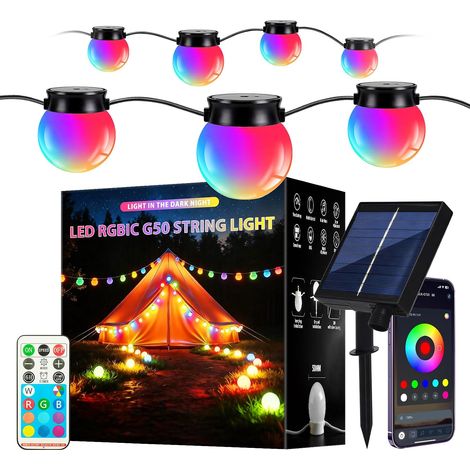 RGBIC Solar String Lights Outdoor 10M with 16 Stage Modes, Dimmable, Works with Remote Control, Garden Lighting, Balcony, Gazebo, Patio, Party (1/5)