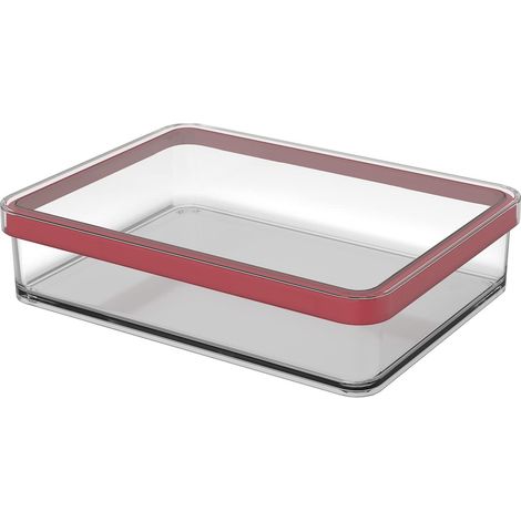 Rotho Loft Contenitore Rettangolare con Coperchio e Guarnizione, Plastica (SAN) senza BPA, Trasparente/Rosso, 1 L, 20.0 x 15.0 x 4.8 cm