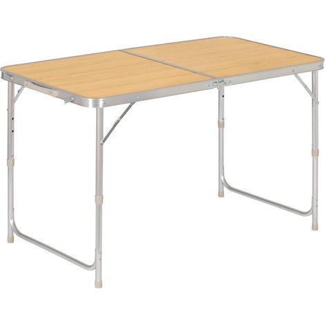 WOLTU Campingtisch Klapptisch Gartentisch Arbeitstisch Balkontisch höhenverstellbar Aluminium MDF Hell Eiche (1/5)