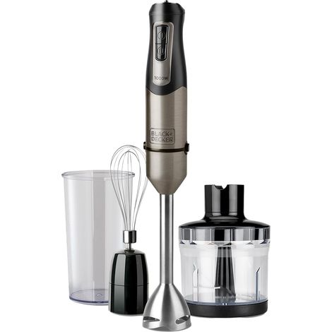 Mixeur plongeant multifonction 3 en 1 1000W, 20 vitesses + Turbo, anti-éclaboussures, verre doseur, bol hachoir, fouet, noir et inox anti-traces de doigts (1/5)