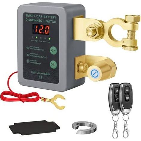 Disjoncteur de Batterie Télécommandé Sans Fil, Coupe Circuit Batterie 12V Télécommande, 240 A Interrupteur D'arrêt Automatique avec Affichage LED pour 12V Voiture Camping Car ATV Cami (1/5)