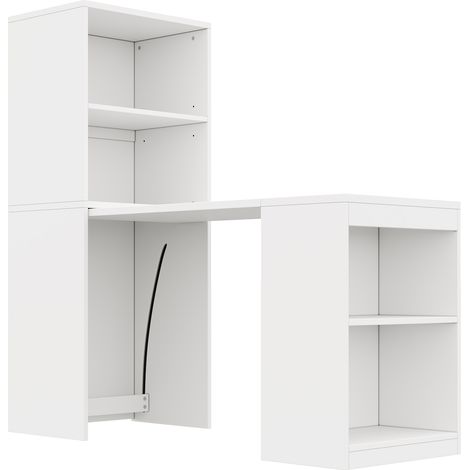 Table pliante multifonctionnelle 130x51x137cm, combinant bureau et armoire dans un seul design, quatre compartiments de rangement pour une organisation efficace, grande capacité de charge, blanche.