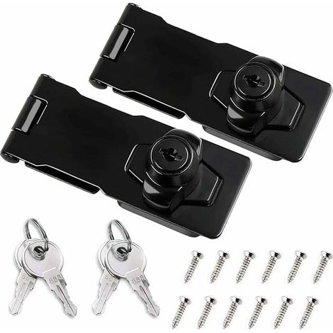 VURAHOME - Moraillon À Clé, Paquet De 2 Boucles Et Cadenas De 3 Pouces, Serrure En Métal Deux En Un Avec Clé De Porte, Pour Porte / Armoire / Fenêtre (Noir) (1/5)