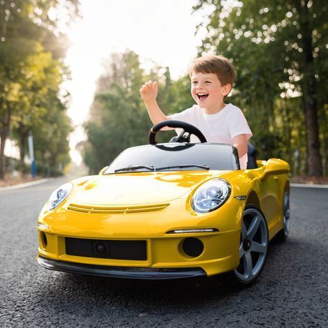 Voiture électrique pour enfants de 3 à 5 ans. télécommandée. avec musique. klaxon. port USB et ceinture de sécurité. jaune.