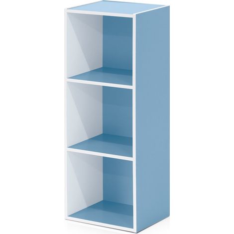 Bibliothèque Étagère de Rangement Cubes à 3 Étages, Blanc/Bleu Clair (1/5)