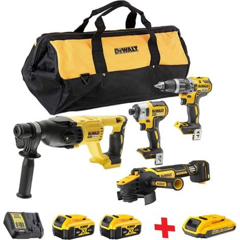 Dewalt – Set 4 - Kit d’outils le bricoleur dans un sac de rangement - Ensemble 4 pièces – DCH133N + DCD796N + DCF887N + DCG405N + 2 Batteries 5,0 AH + Chargeur – 1 Batterie 2.0 Ah DCB183 OFFERTS