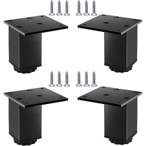 4 Pièces(Noir,6cm) Pieds de Meubles en Alliage D'aluminium Réglables en Hauteur,Pieds de Table Basse de Canapé,Pieds D'armoire de Salle de Bain de Lavabo,5-40cm,Noir Mat,avec Vis (1/4)