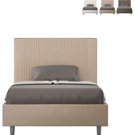 Letto una piazza e mezza con rete imbottito 120x190 similpelle tortora Goya