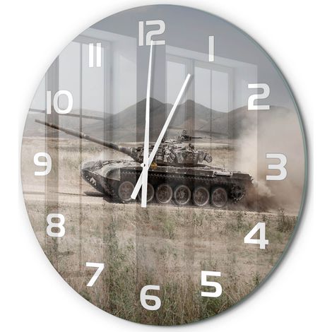 Horloge Murale Ronde Décoration Maison Verre Trempé Style Contemporain Char dans le désert fi 60 cm (1/5)