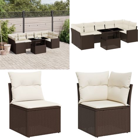 8-tlg. Garten-Sofagarnitur mit Kissen Braun Poly Rattan - Gartenmöbel Set - Esszimmergarnitur - Outdoor Möbel - Lounge Set - Rattan Gartenmöbel - Home & Living (1/5)
